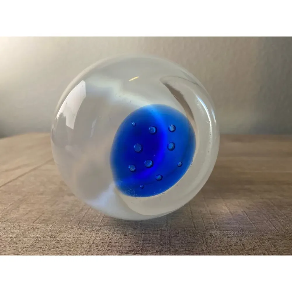 Glass Art Vase White Clear and Blue